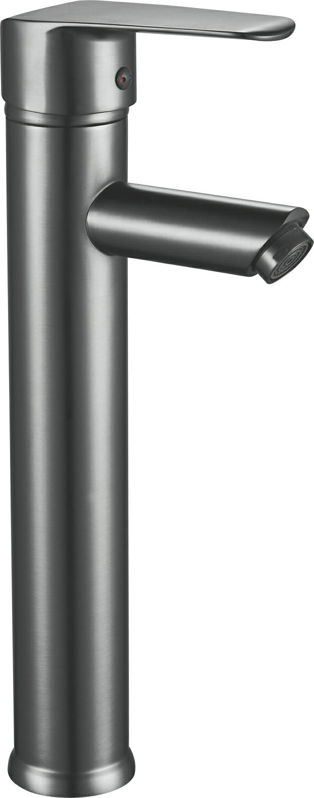 Gunmetal gray high-arch faucet